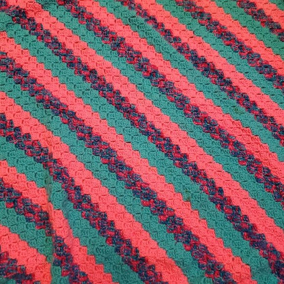 Vintage Crochet Pink Blue Diagonal Stripe Afghan Blanket Throw Granny Square 48" - Picture 2 of 6